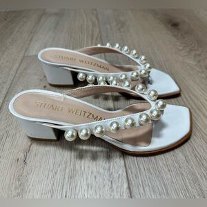 Stuart Weitzman Goldie 50 Pearl Sandal, 6, White, Bridal